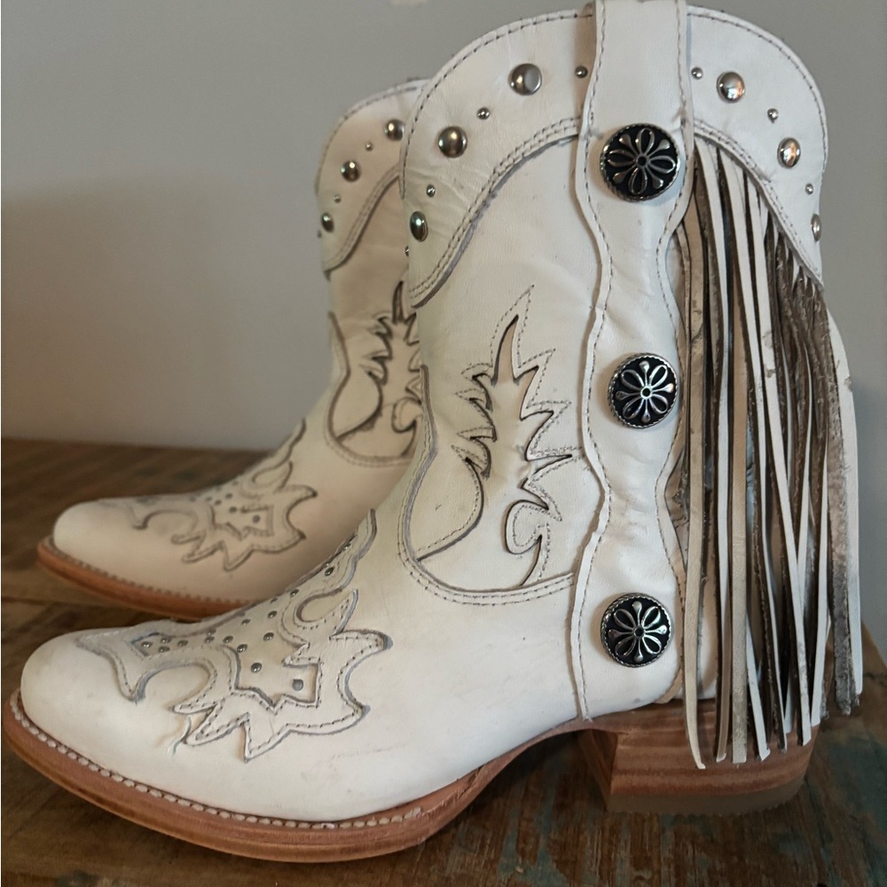 Angus Studded Leather Fringe Booties NWT